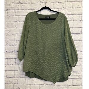 ALYX Olive Green Tunic Top Textured 3/4 Sleeve‎ Blouse Flowy Plus Size 0X